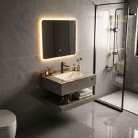 مغسلة رخام صناعي ليزر لامع رمادي مع مرايا ليد - مق...