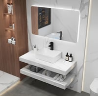 مغسلة رخام ابيض 100 سم بحوض سيراميك بارز تصميم مود...