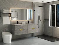 مغسلة ديكور مودرن مع مرايا مقاس 150 سم لون رمادي