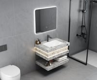 مغسلة رخام رمادي مودرن حوض ليزر رف مضيئ- مقاسات مت...