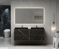 مغسلة ديكور حوضين انيقة بلون اسود مرخم - 150 سم