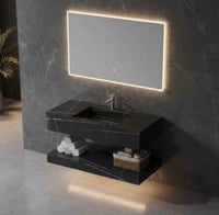 مغسلة رخام شلال لون اسود مخطط + مرايا ليد 100 سم