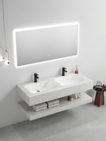 مغسلة موردن رخام حوضين صناعي بيج مقاس 120 سم