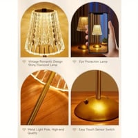 مصباح طاولة كريستالي مع 3 درجات ألوان مختلفة وبطار...