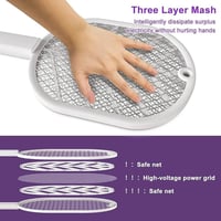 مضرب ناموس كهربائي 2700 فولت بشحن USB وشبكة ثلاثية...