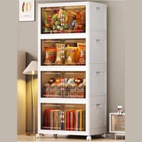 صندوق تخزين بلاستيكي قابل للطي 4 طبقات مع عجلات وأ...