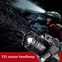 مصباح الرأس الذكي P-T51 بإضاءة LED قوية وشحن USB و...