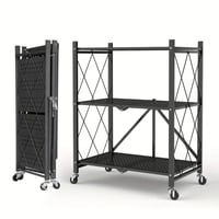 رف تخزين قابل للطي من ثلاث طبقات مع عجلات