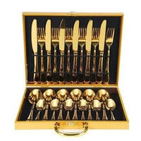 طقم أدوات مائدة من الستانلس ستيل مكون من 24 قطعة م...