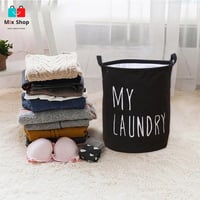 سلة غسيل ملابس بمقابض قابلة للطي مع رباط لتخزين ال...