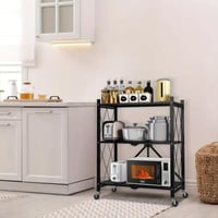 رف تخزين قابل للطي من ثلاث طبقات مع عجلات