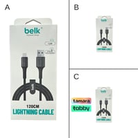 عدد 3 كيبل شاحن ايفون USB بطول 1.20م belk
