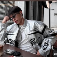 Hellstar's red bomber jacket is decorated with a b...