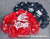 Hellstar's red bomber jacket is decorated with a b...