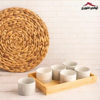 صينية تقديم مستطيل خشب مع بوادي ماربل 6 قطع