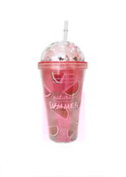 علبة ماء بلاستيك مع غطاء و مزاز مزينة برسومات الفو...