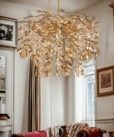 ثريا كريستال عناقيد ورق شجر شفاف + عسلي 4040/650