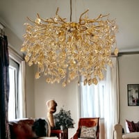 ثريا ذهبي عناقيد ورق شجر كريستال جرم المنيوم ذهبي...