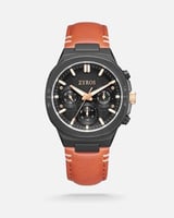 ساعة رجالية بسير من الجلد بلون بني.