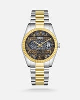 ساعة رجالية من الستيل بلون فضي وذهبي