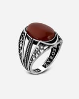 خاتم رجالي فضة بحجر عقيق عودي