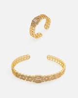 طقم اسوارة وخاتم جذاب بلون ذهبي