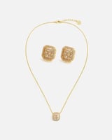 طقم سلسال وحلق نسائي بلون ذهبي