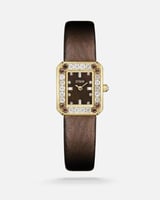 ‎ ساعة نسائية بمينا مربع من الجلد باللون البني