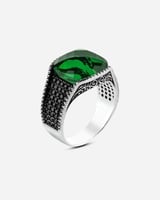 خاتم رجالي فضة بحجر زركون أخضر