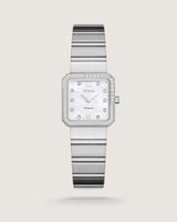 ساعة بلور النسائية ب 14 فصوص من الألماس بلون فضي