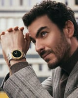 ‎ ساعة رجالية ستيل بلون فضي وذهبي