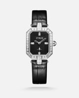 ساعة كهرمان النسائية بسير جلدي بلون أسود