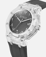 ساعة رجالية شفافة بسير من الربل بلون رمادي