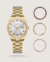 بوكس ساعة لفتة النسائية بإطار متغير بلون ذهبي