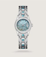 ساعة زمرد النسائية باللون الفضي والأزرق