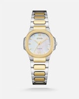 ساعة لؤلؤ النسائية ب 16 فص من الألماس بلون ذهبي وف...