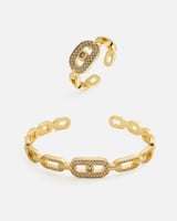 طقم نسائي ناعم اسوارة وخاتم بلون ذهبي