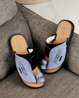 زيبرية رجالية جلد بلون أزرق وأسود