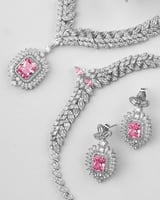 طقم اكسسوار نسائي ملكي بلون فضي ووردي