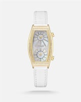 ساعة نسائية بتصميم ملفت من الجلد بلون أبيض