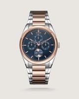 ساعة دِقة الرجالية ستيل بلون فضي وروز قولد