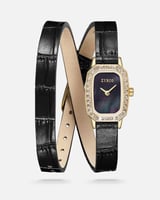 ساعة نسائية بسير جلد بلون أسود