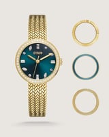 ساعة فاتنة النسائية بإطار متغير بلون ذهبي