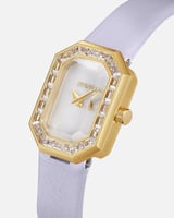 ساعة نسائية بسير جلد بلون أرجواني