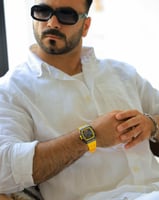 ساعة رجالية بسير ربل بلون أصفر