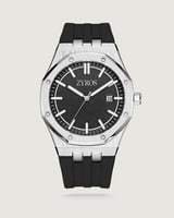 ساعة رجالية بسير من الربل بلون أسود.