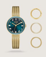 ساعة فاتنة النسائية بإطار متغير بلون ذهبي