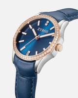 ساعة نسائية بسير من الجلد بلون أزرق