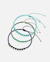 اساور من الخيوط والخرز بلون فيروزي وزيتي وبنفسجي