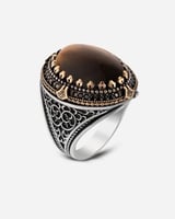 خاتم رجالي فاخر من الفضة بحجر عين النمر